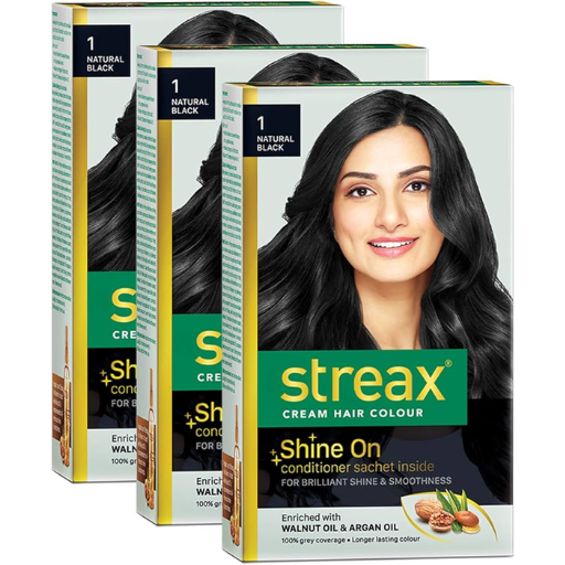 Streax Insta Cream Hair Color walnut & Argon Oil Natural Black 12ml +12gm