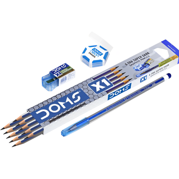DOMS X1 HB/2 GRAPHITE PENCILS 10N + ERASER & SHARPNER FREE